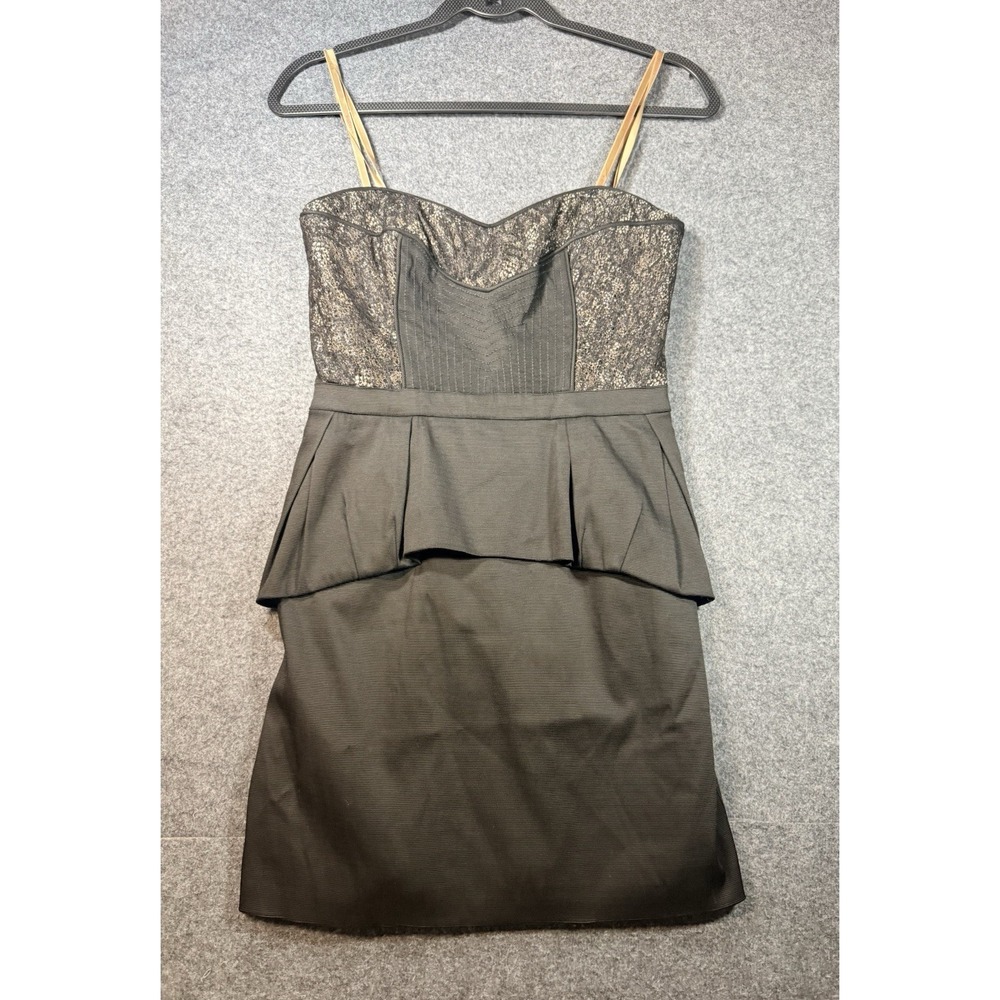 BCBGMAXAZRIA Black Lace‎ Peplum Strapless Dress